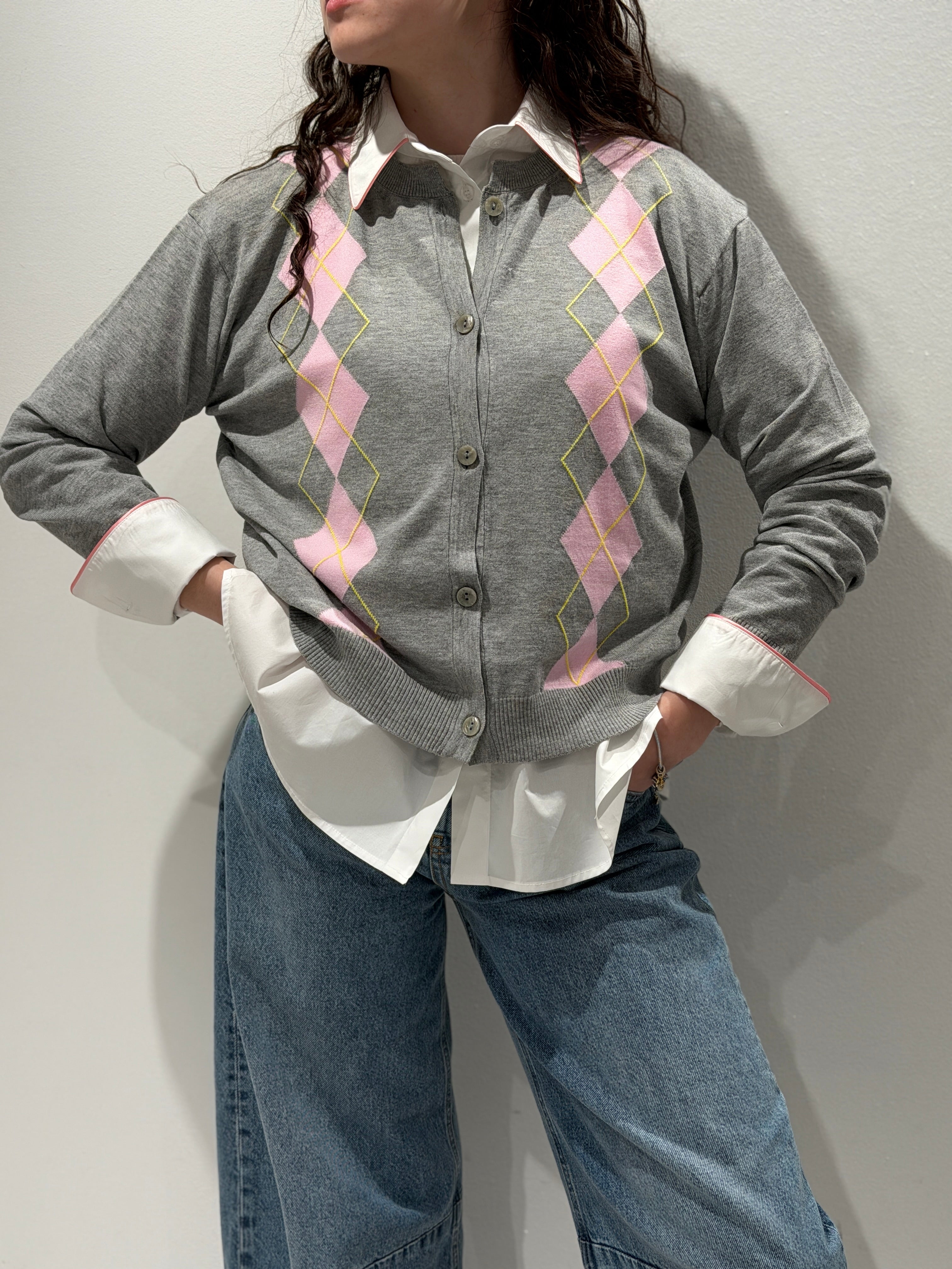 Cardigan in Maglia con Rombi
