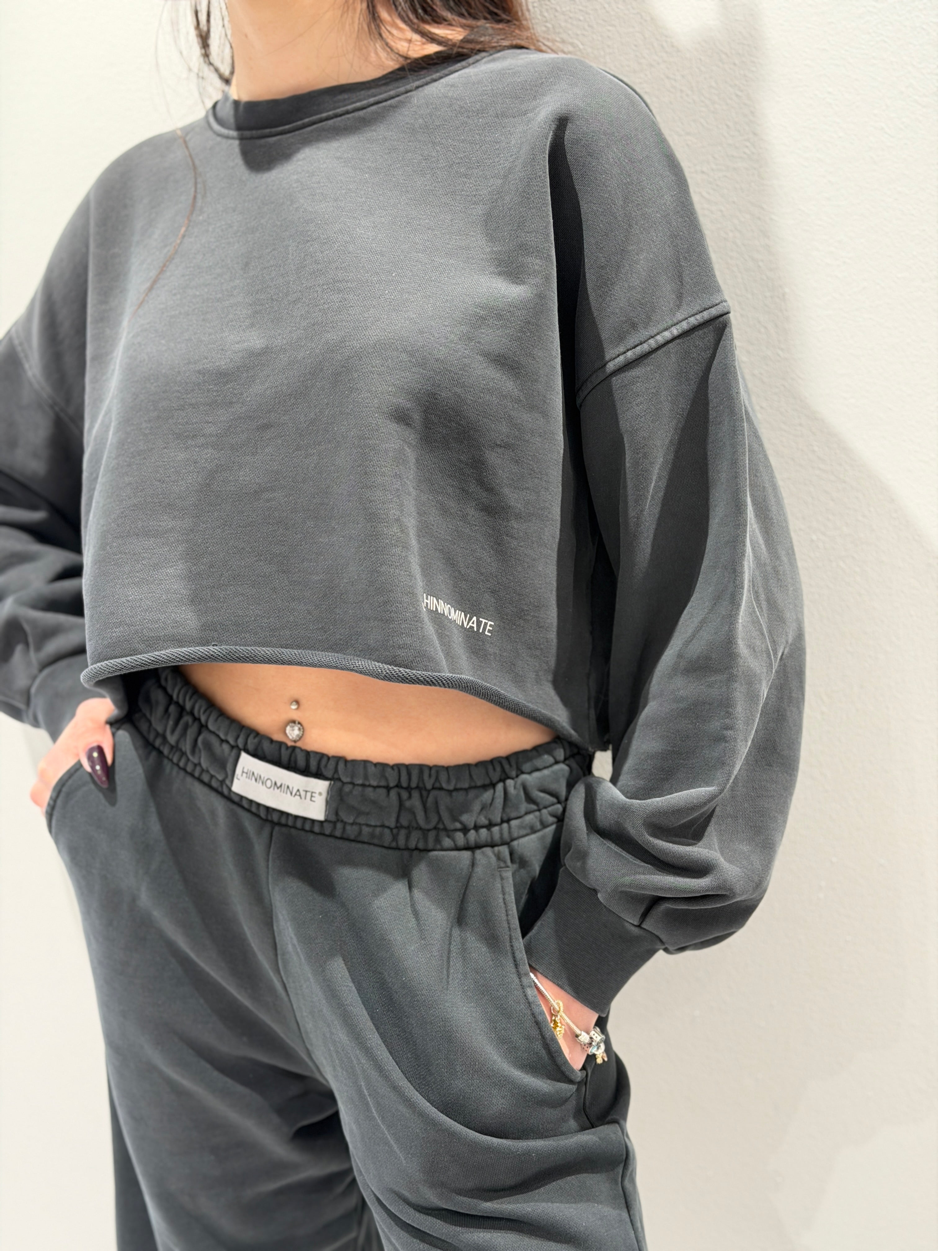 Felpa Crop Girocollo