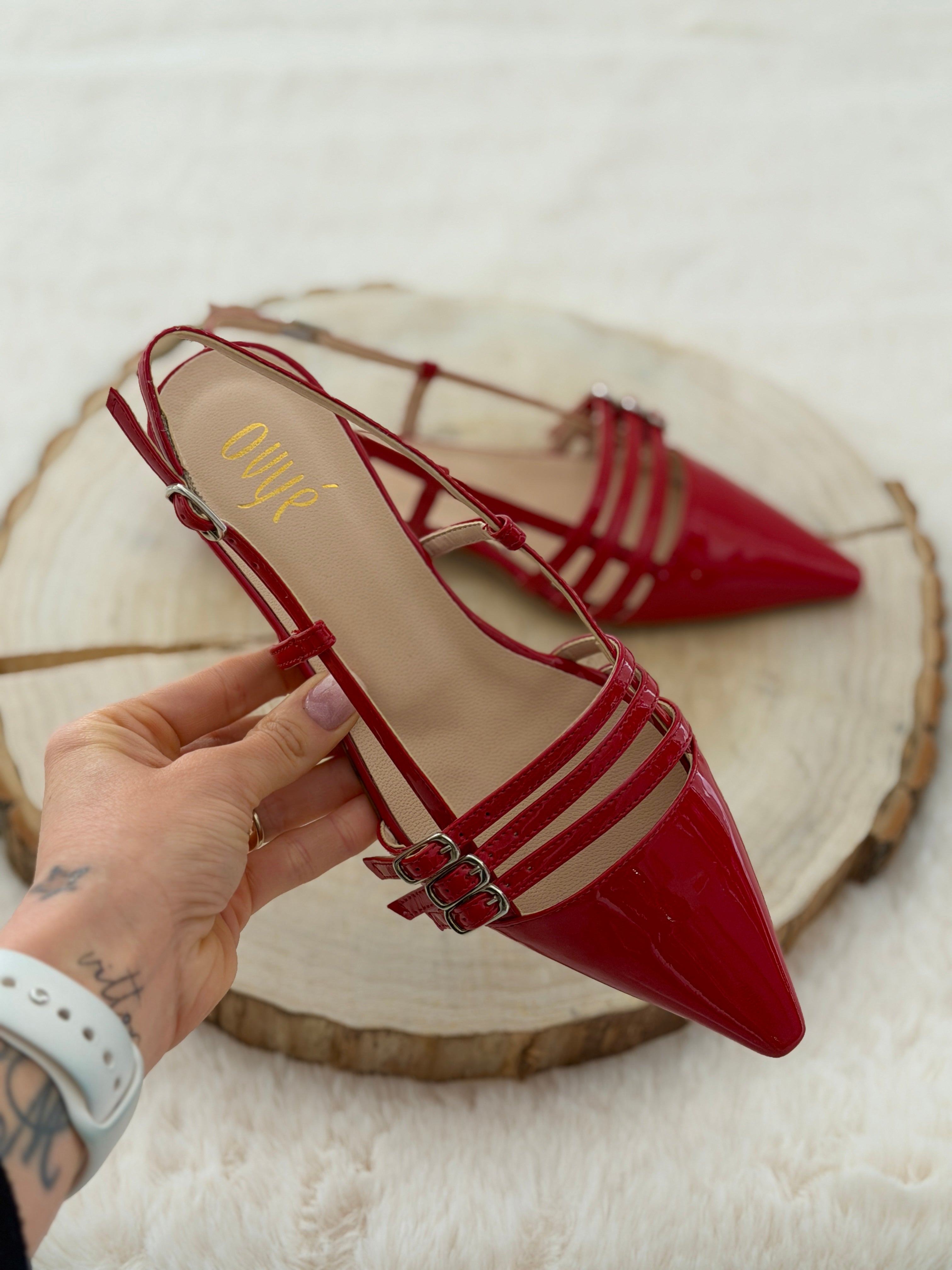Slingback vernice rossa