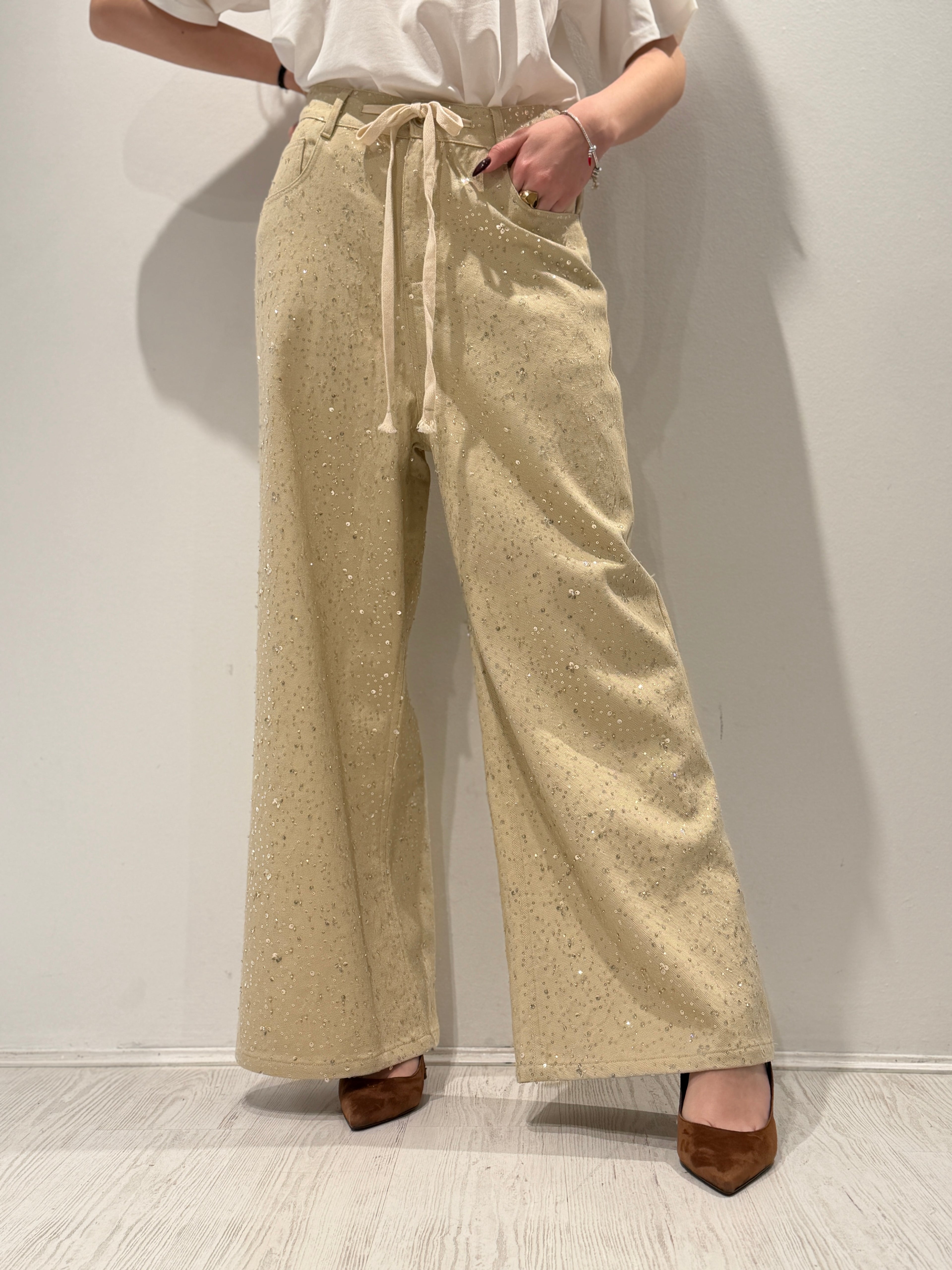 Denim Palazzo con Strass
