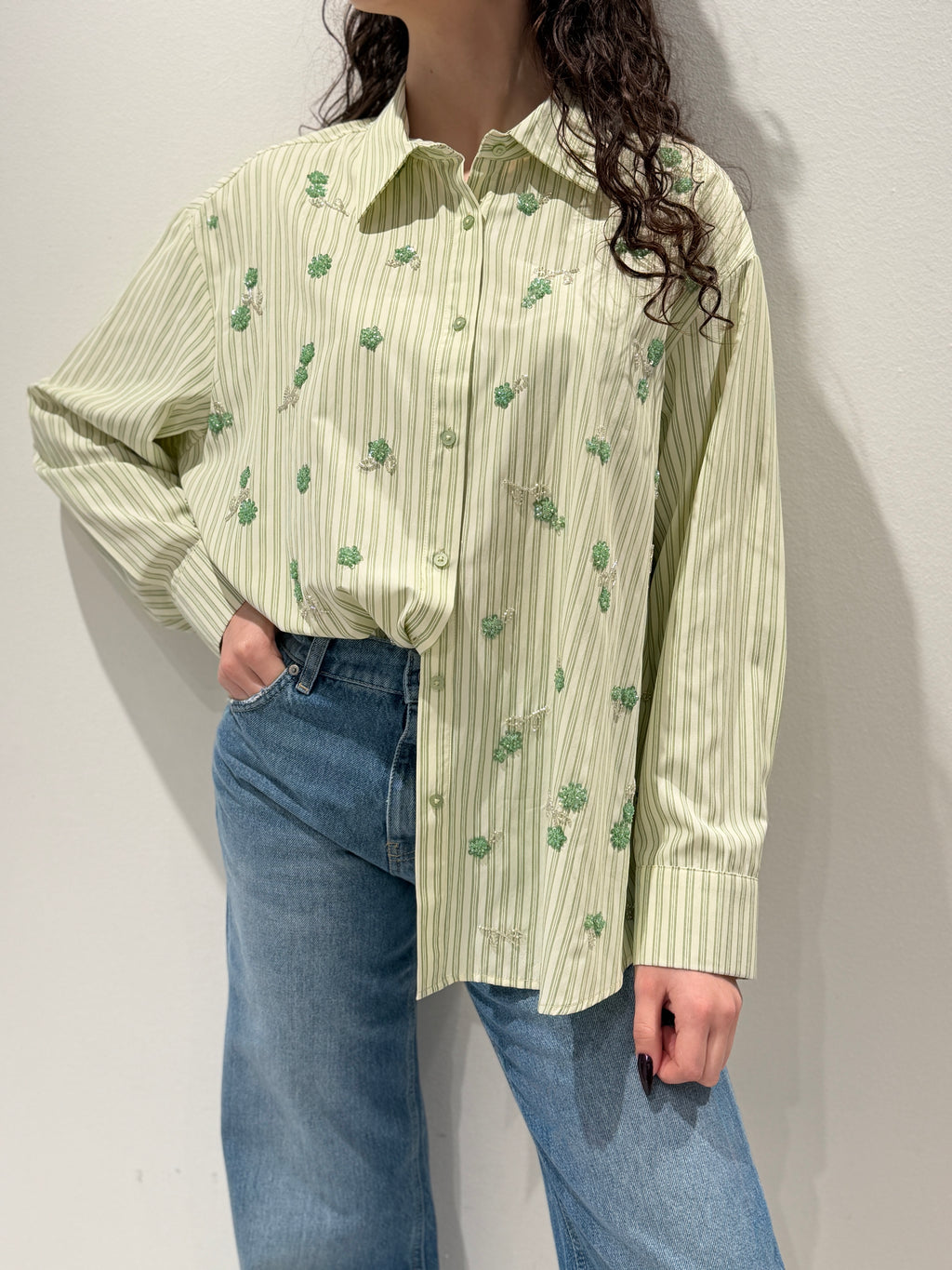Camicia Oversize Righe e Strass