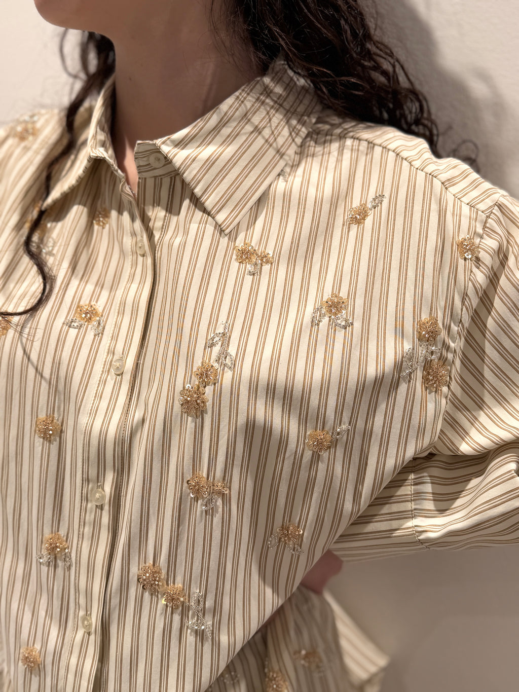 Camicia Oversize Righe e Strass