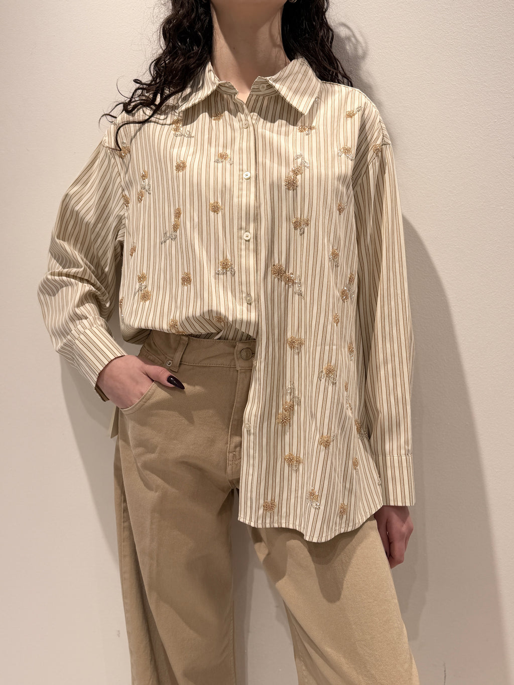 Camicia Oversize Righe e Strass