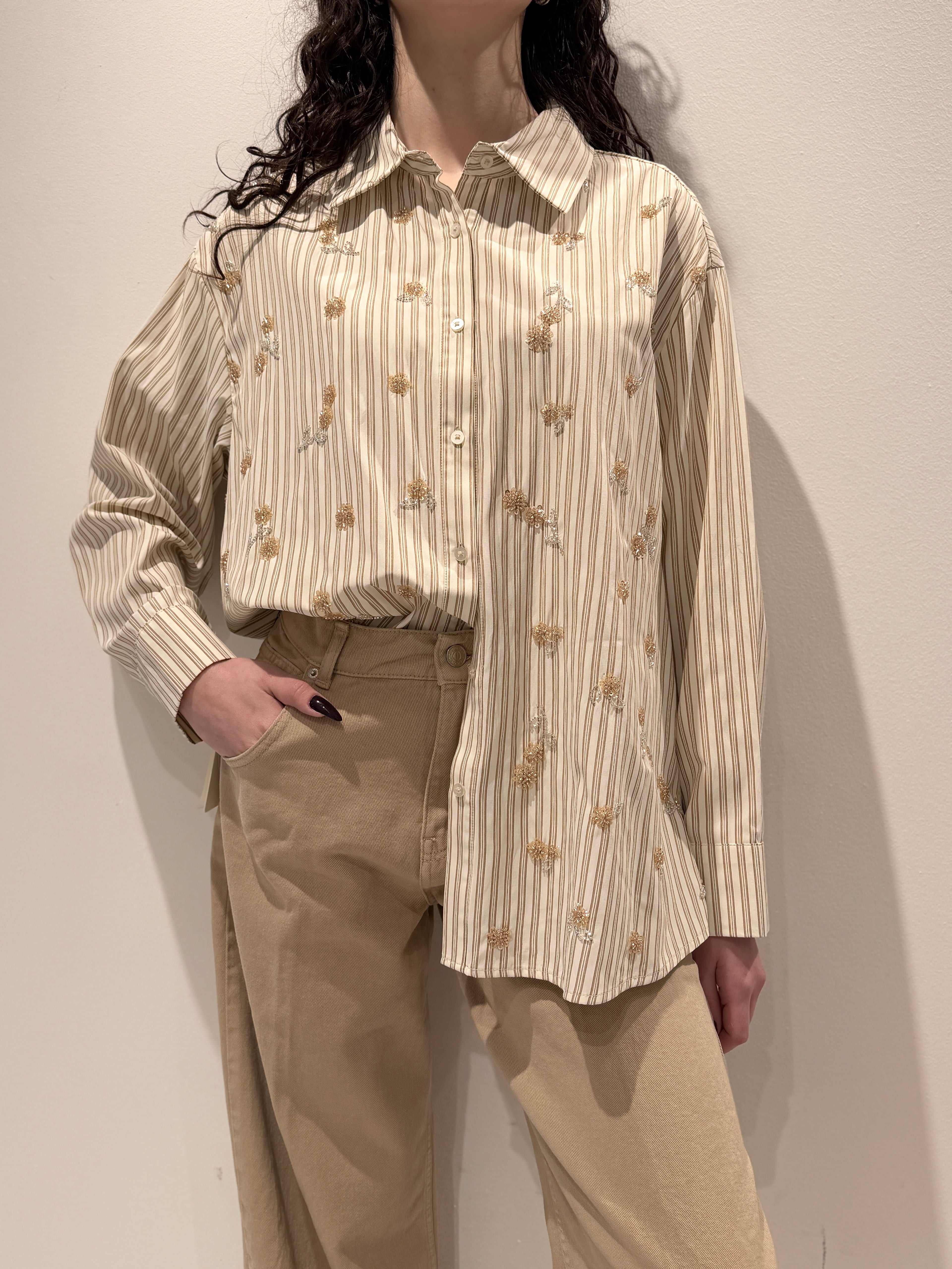 Camicia Oversize Righe e Strass