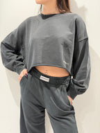 Felpa Crop Girocollo