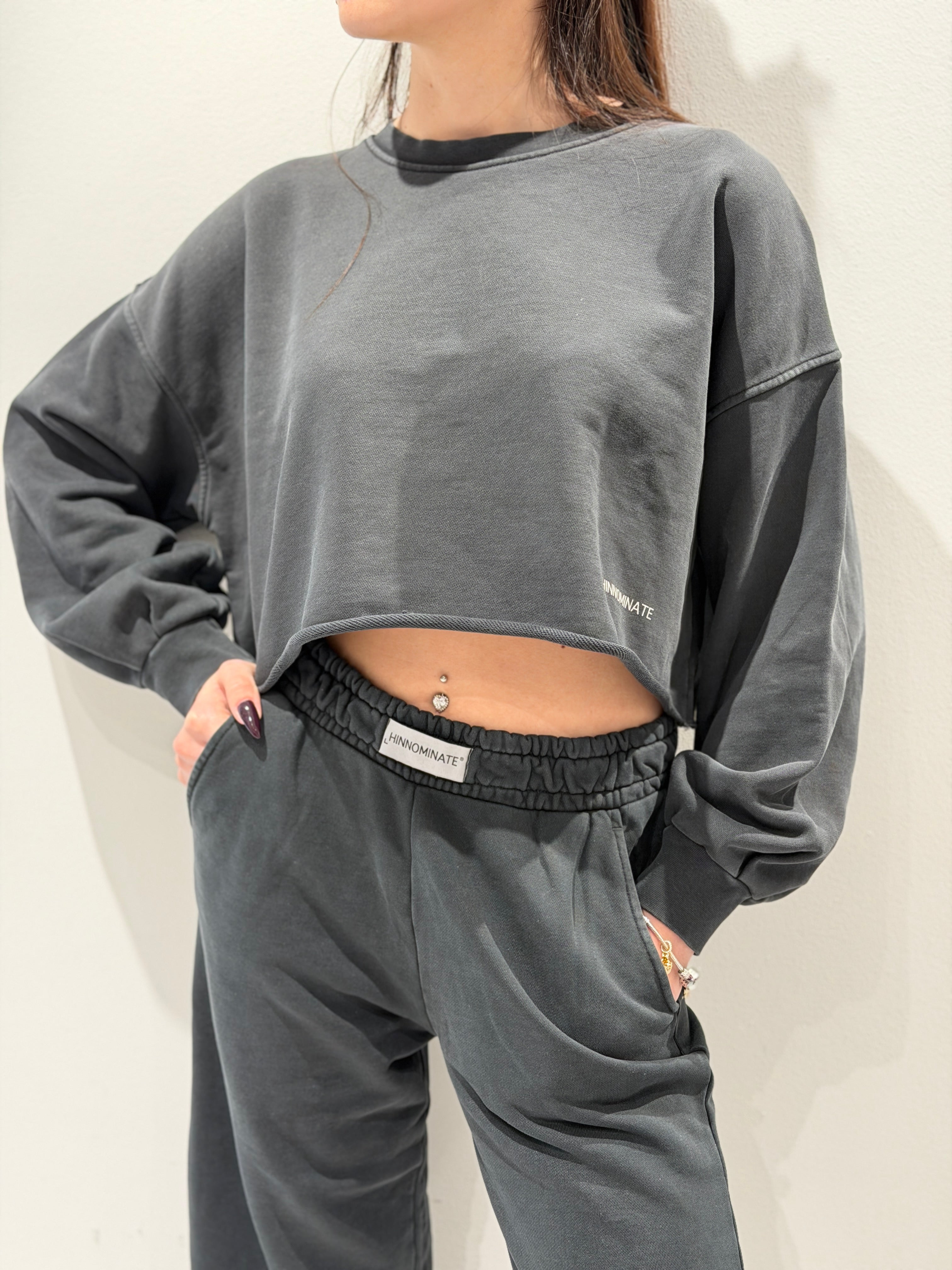 Felpa Crop Girocollo