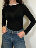 T-shirt con Collo in Contrasto