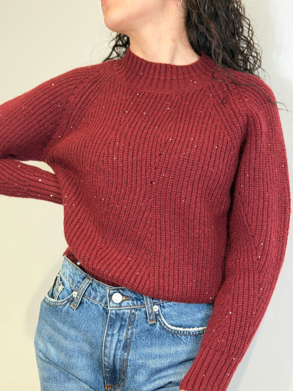 Maglia Girocollo con Micro Paillettes