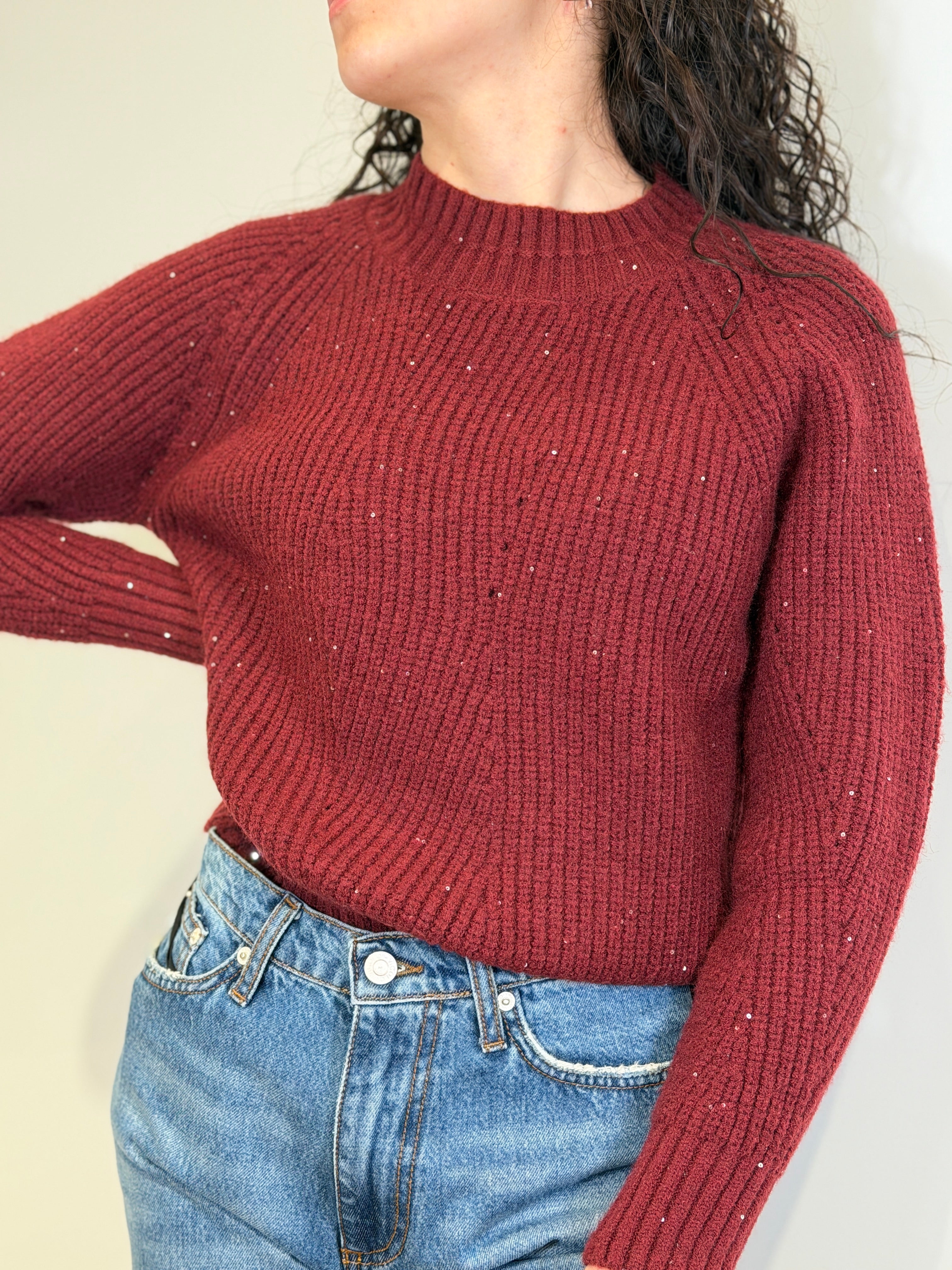 Maglia Girocollo con Micro Paillettes