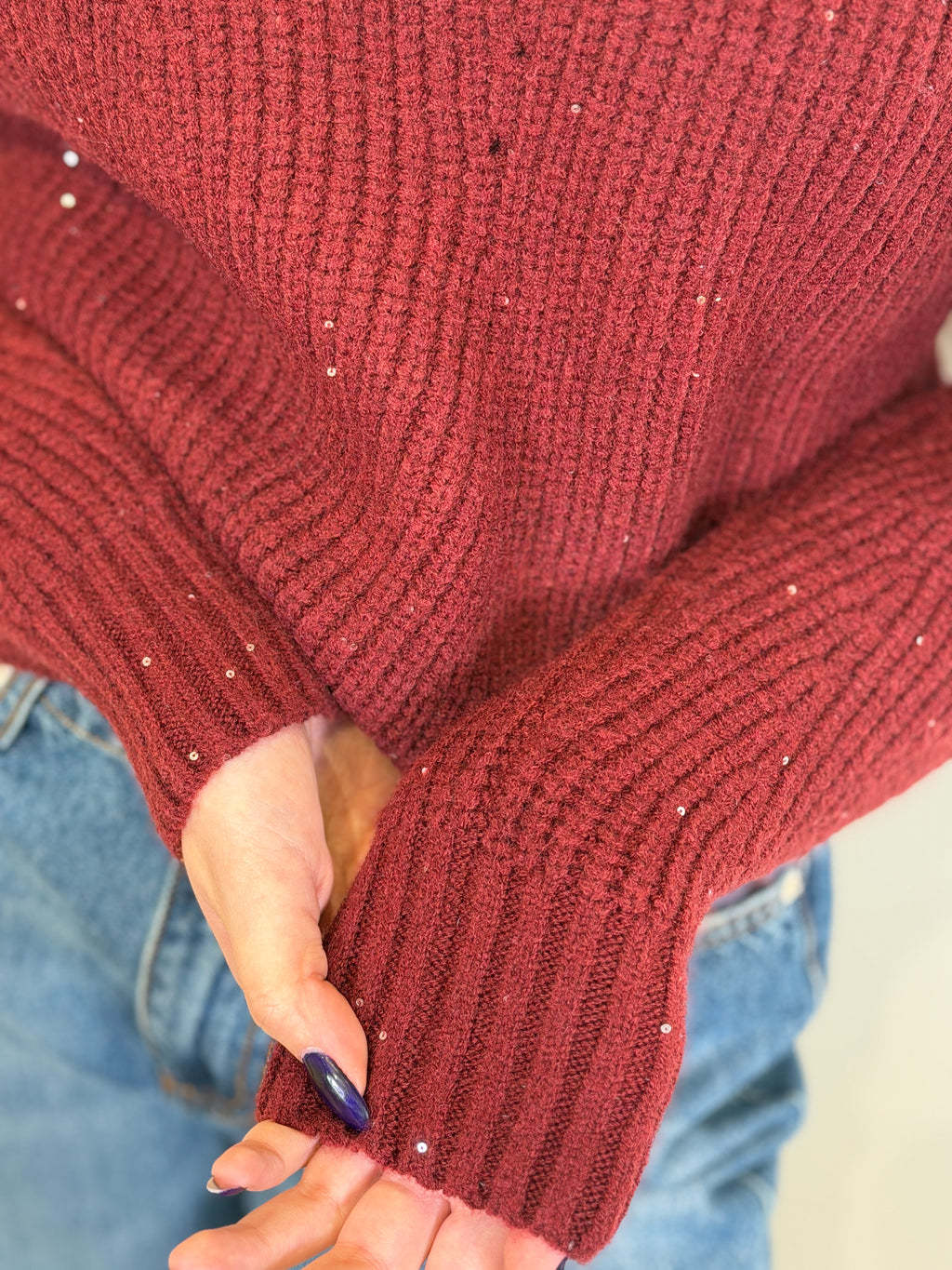 Maglia Girocollo con Micro Paillettes