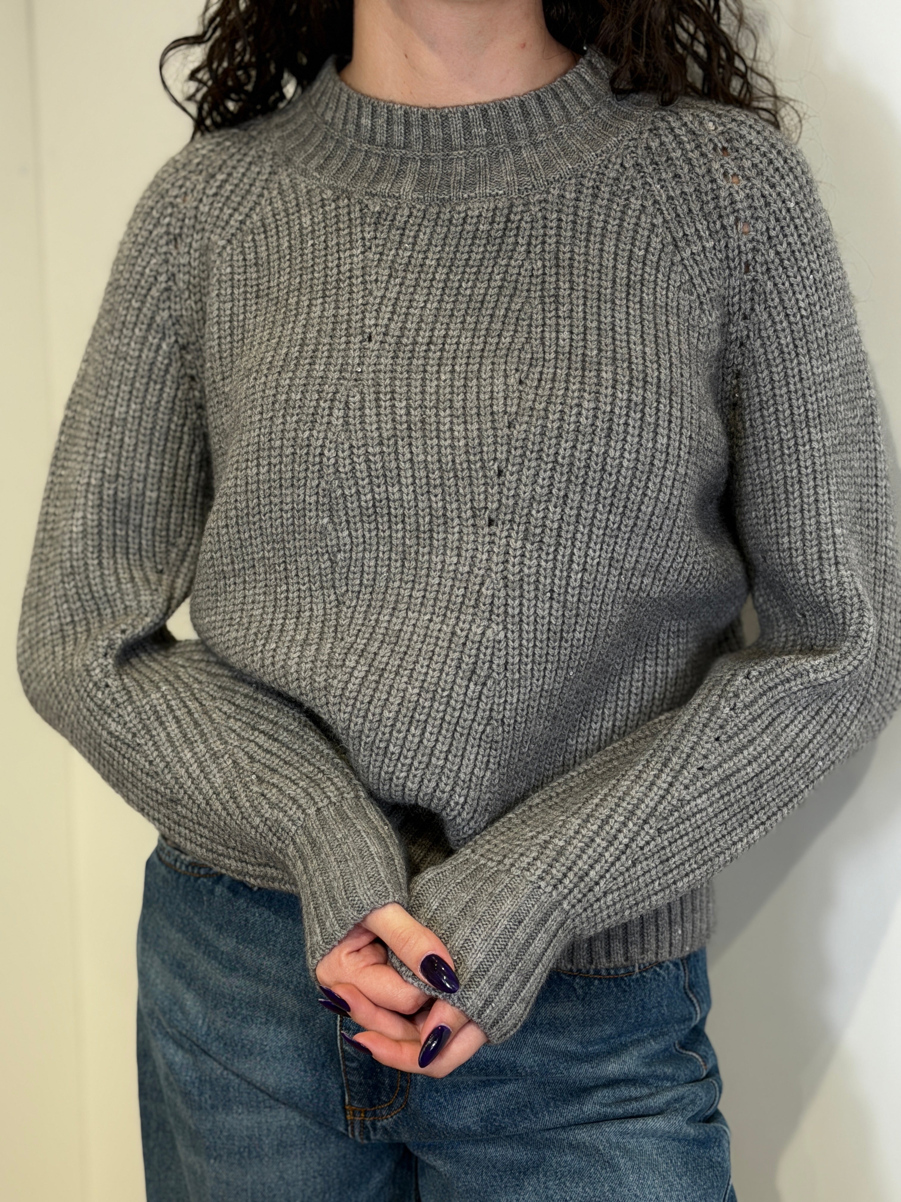 Maglia Girocollo con Micro Paillettes