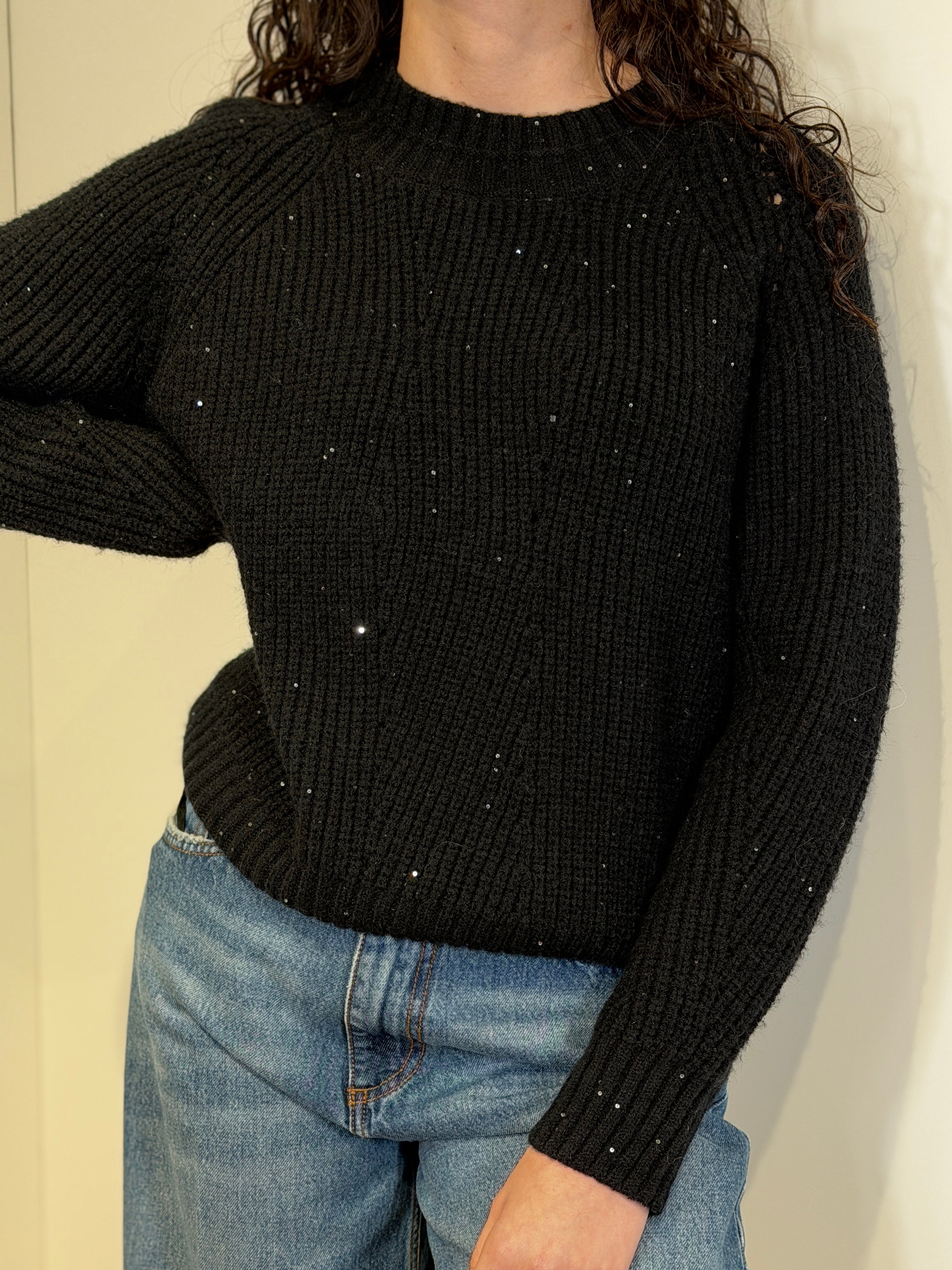 Maglia Girocollo con Micro Paillettes