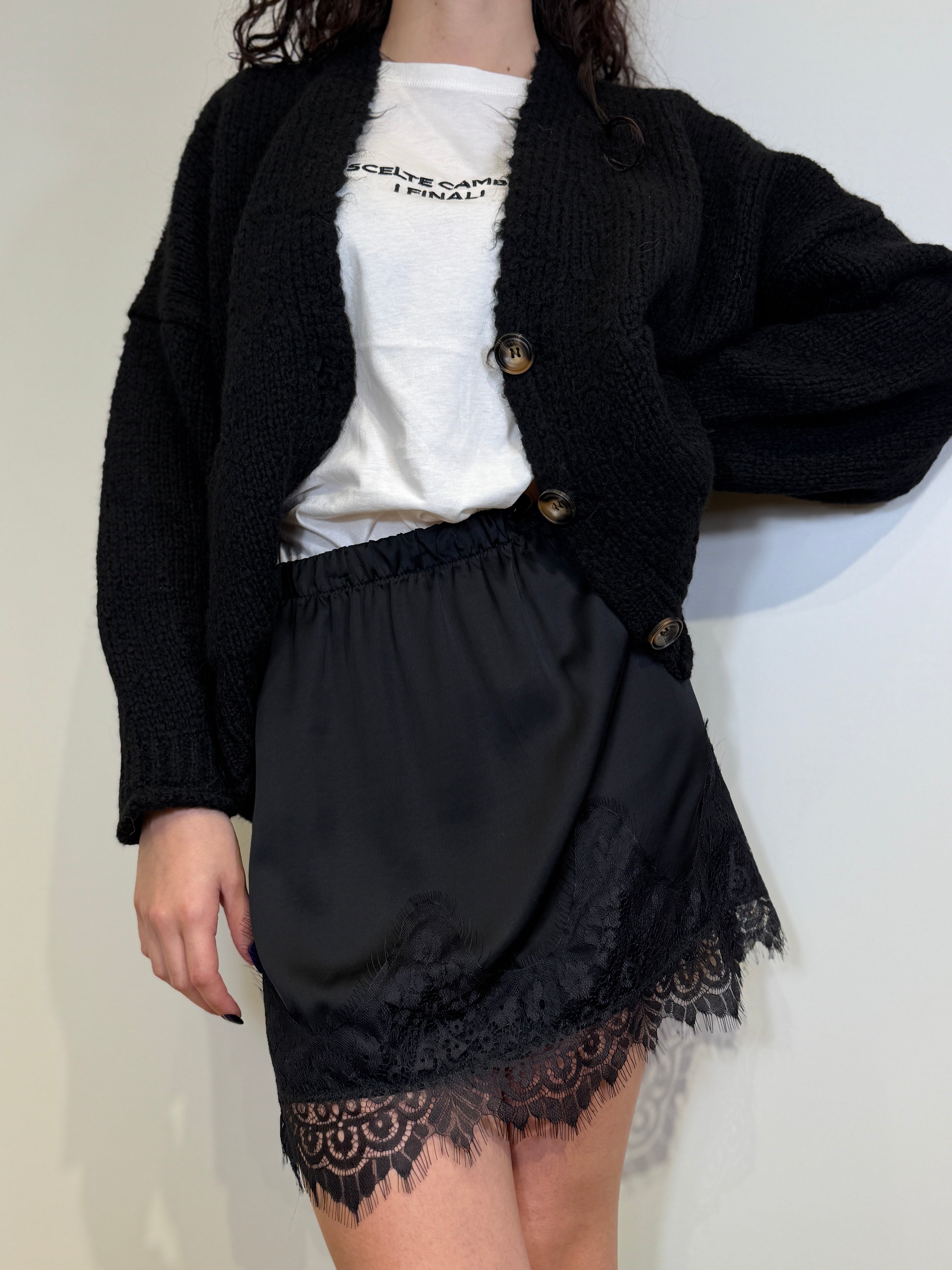 Gonna Mini Satin con Pizzo