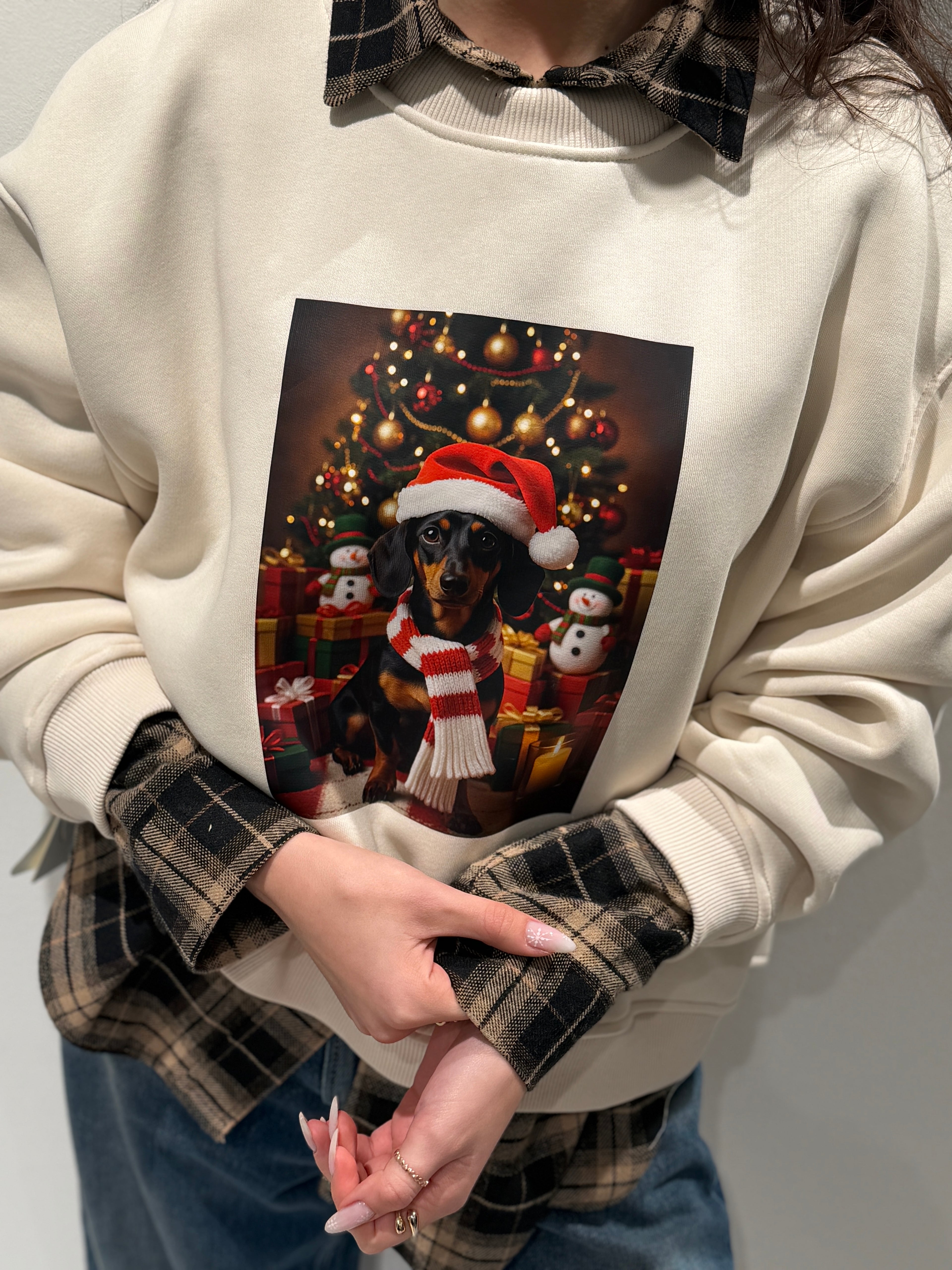 Felpa Stampa Bassotto Natalizio