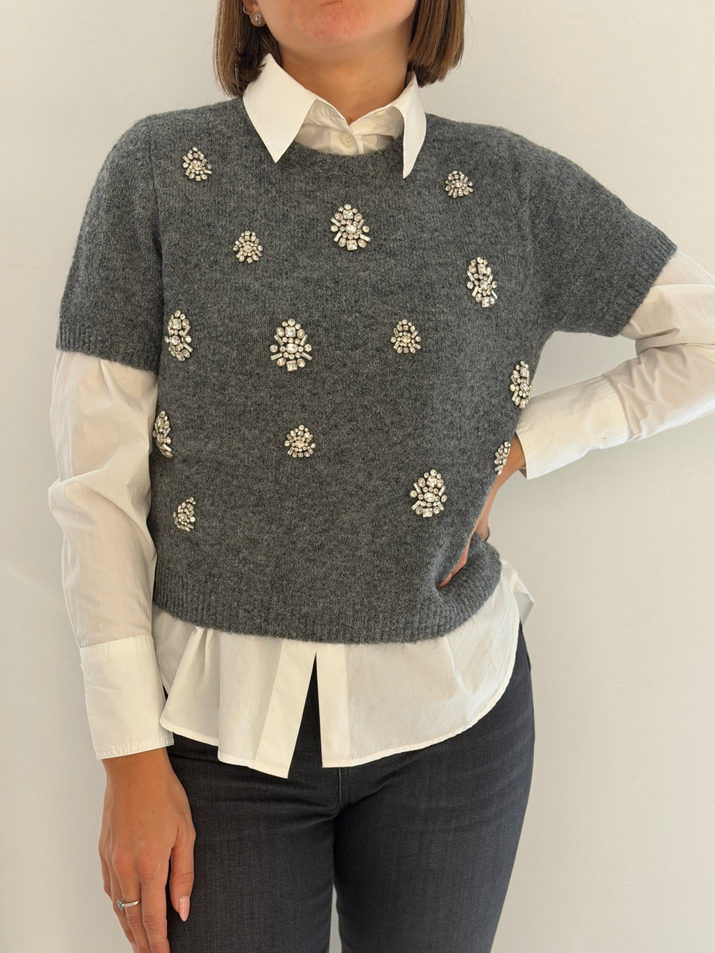 Maglia ricamata misto lana e alpaca