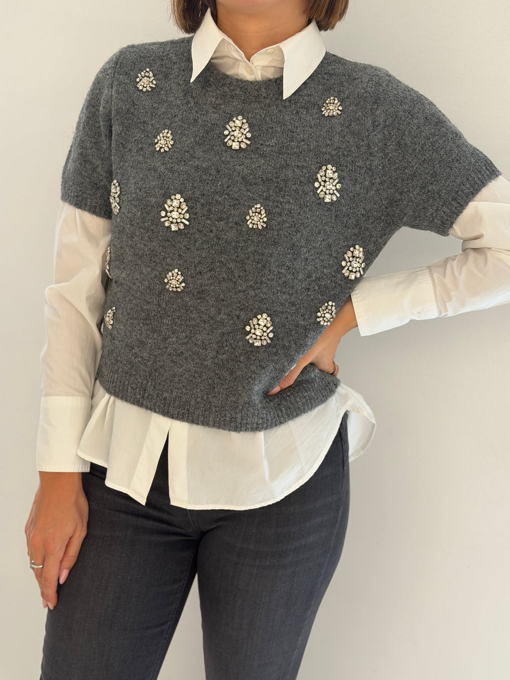 Maglia ricamata misto lana e alpaca