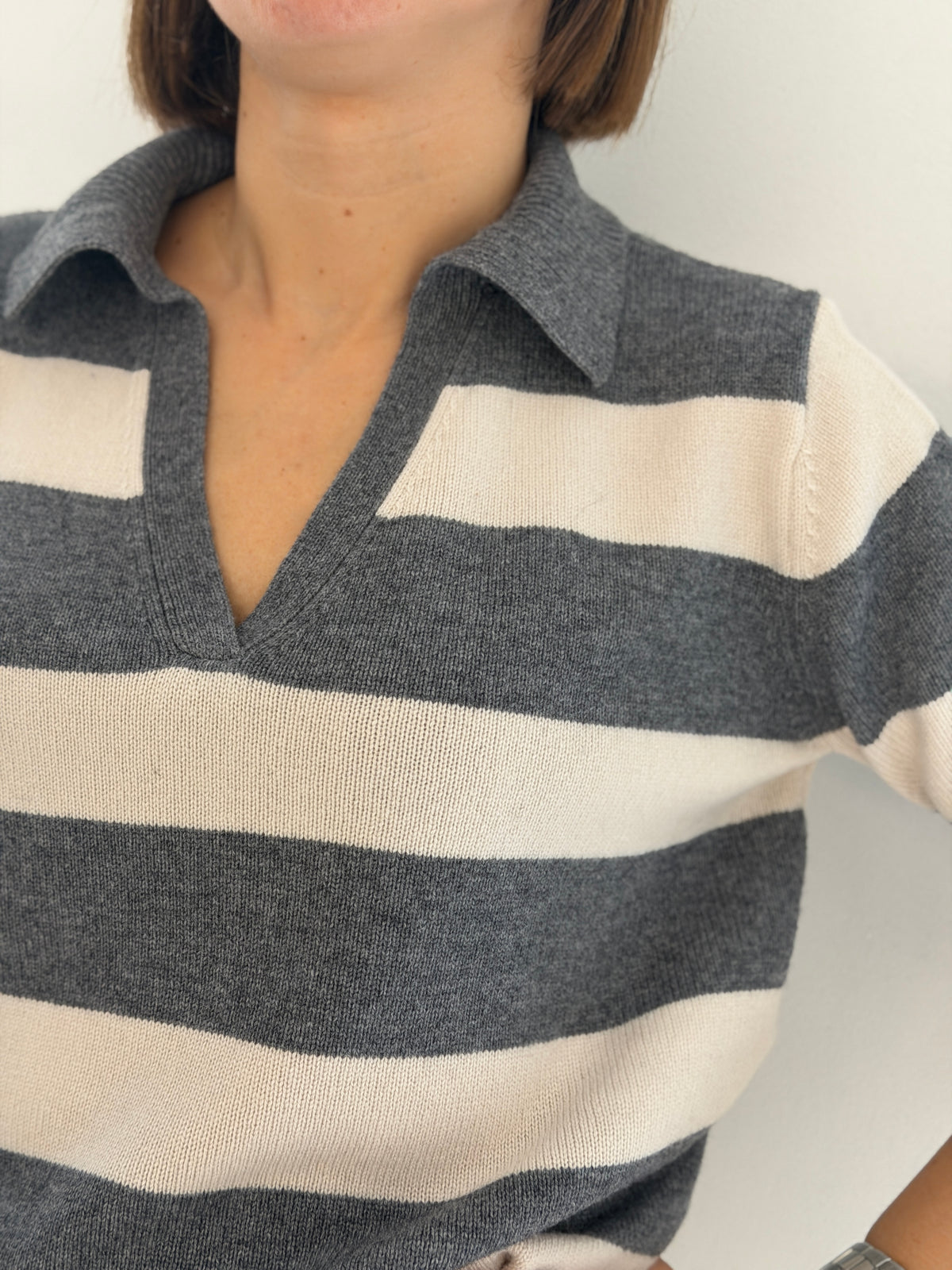 Polo in maglia a righe misto cashmere