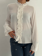Camicia con collo in piedi e merletto
