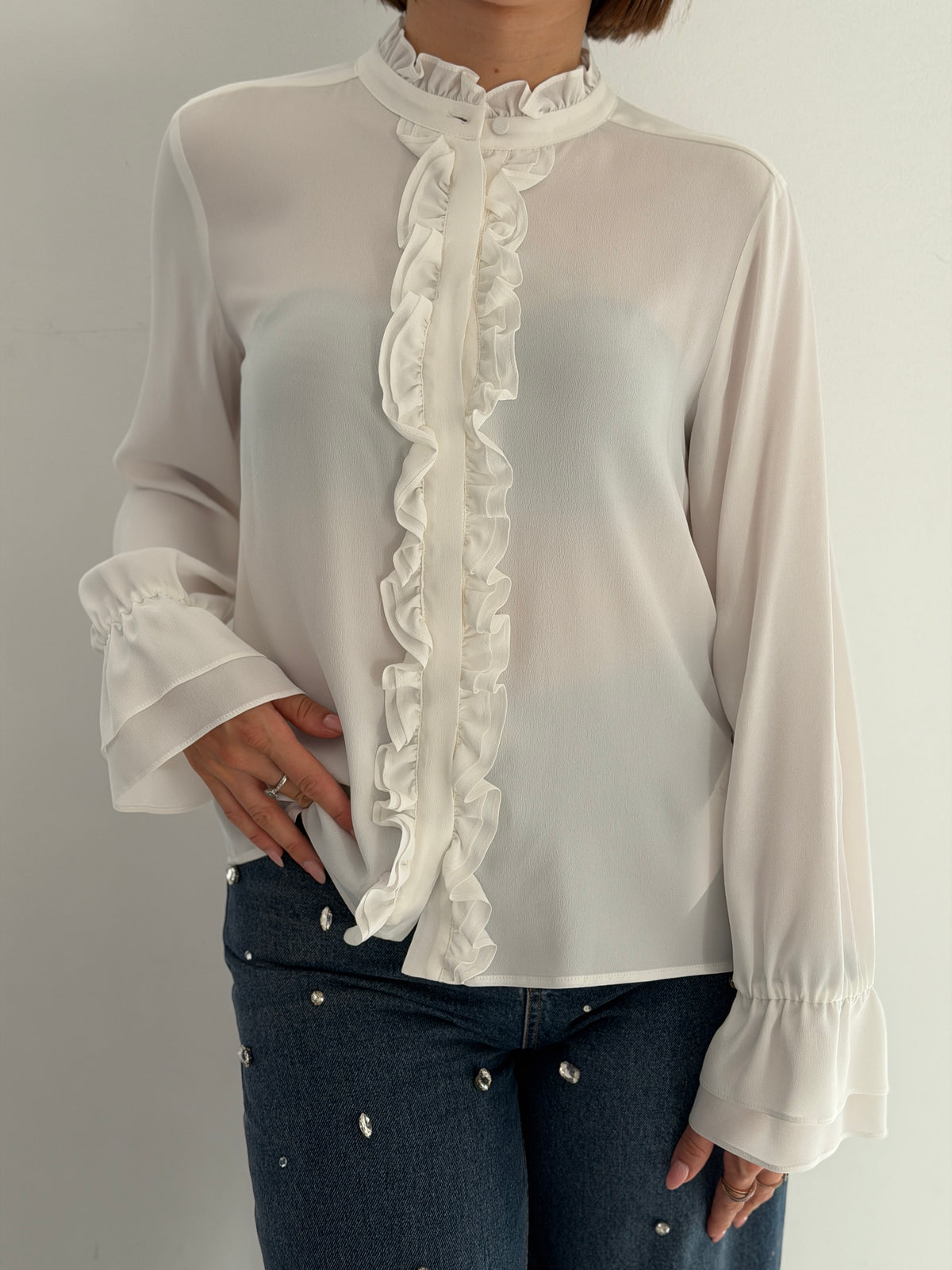 Camicia con collo in piedi e merletto