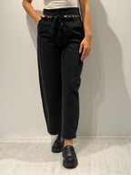 Denim balloon con cintura con strass