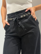 Denim balloon con cintura con strass