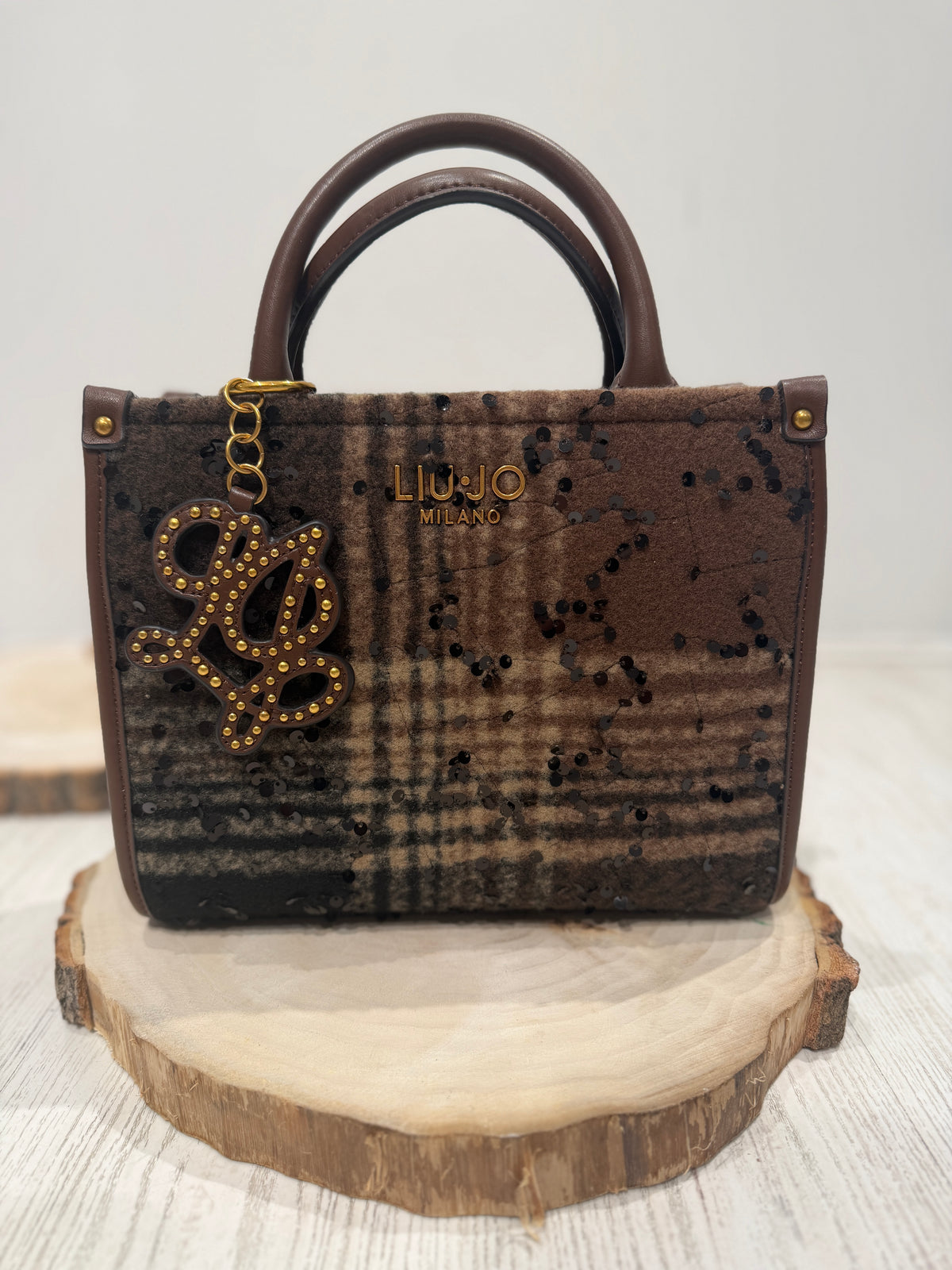 Borsa media stampa check con paillettes
