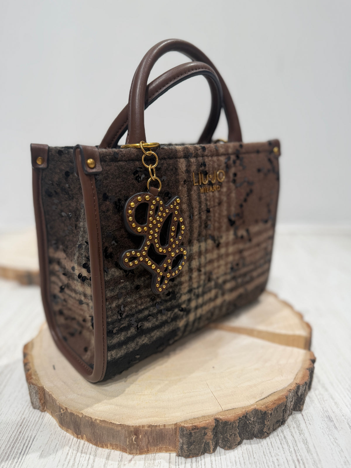 Borsa media stampa check con paillettes