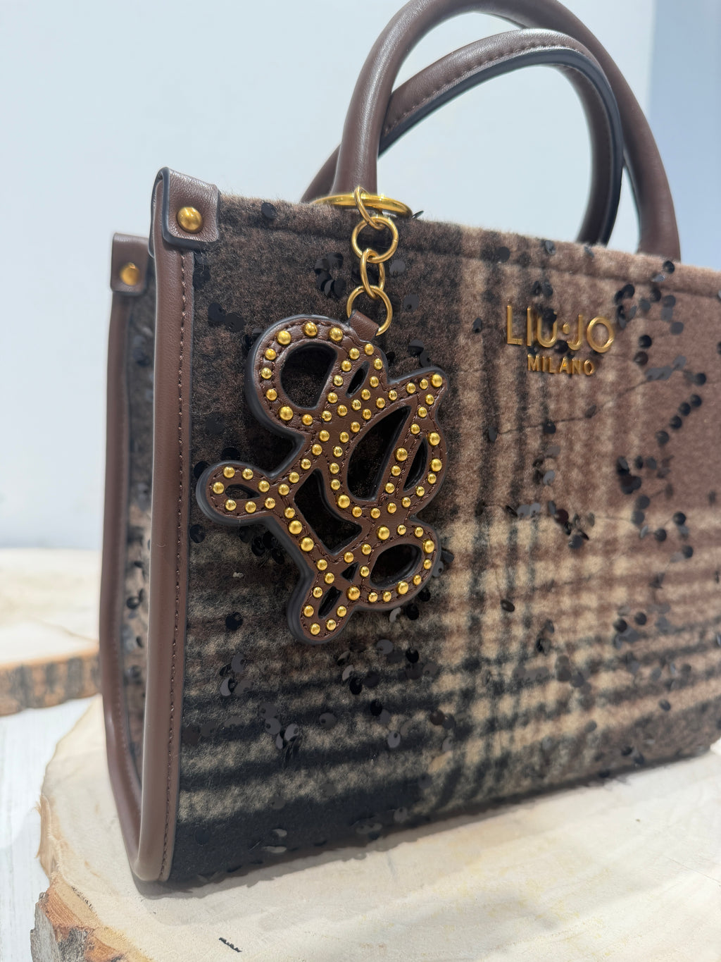 Borsa media stampa check con paillettes