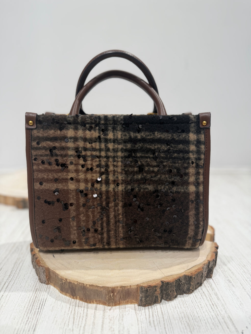 Borsa media stampa check con paillettes
