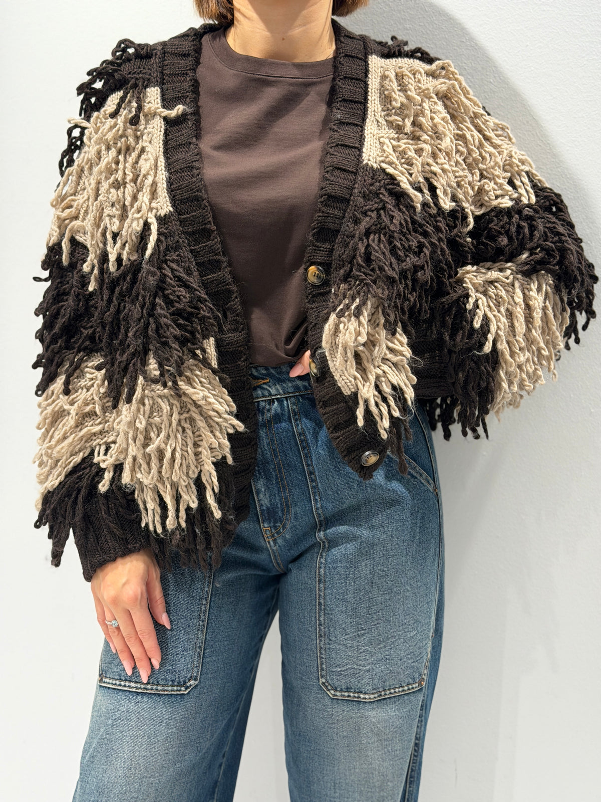 Cardigan rigato con frange Vicolo
