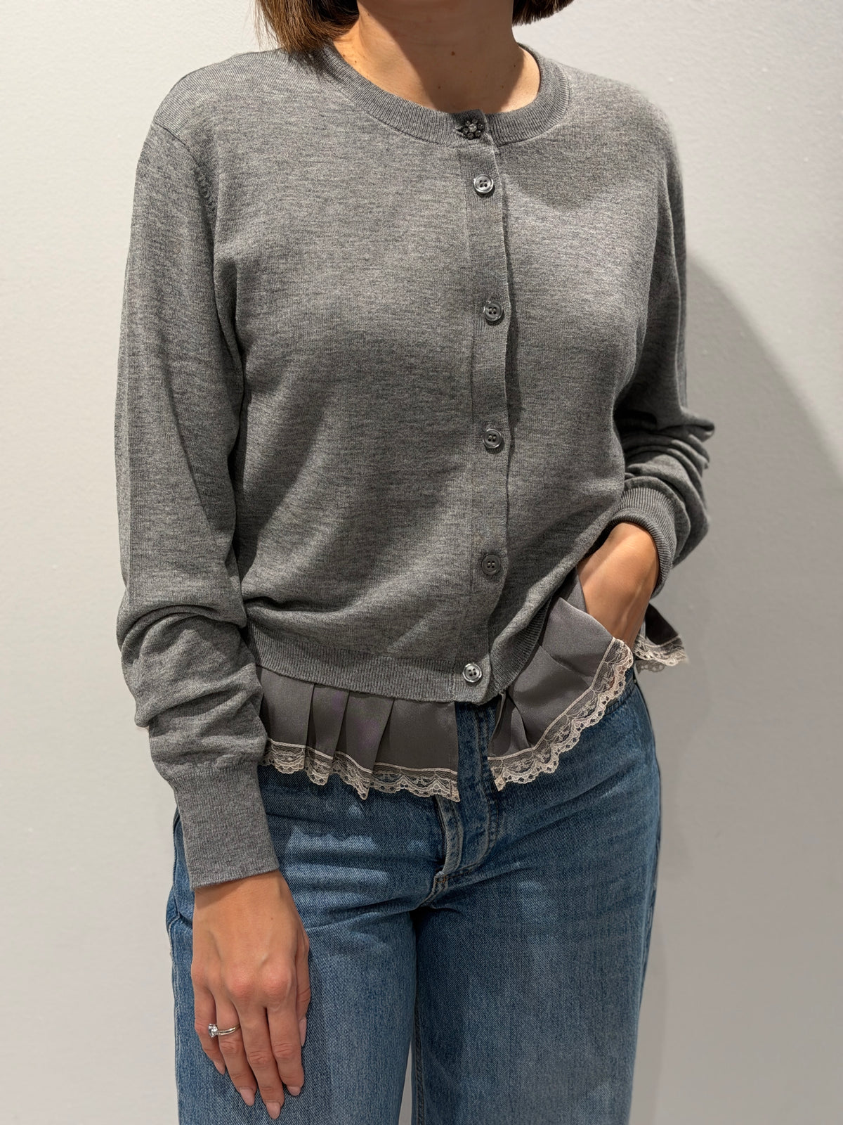 Cardigan in lana con dettaglio lingerie