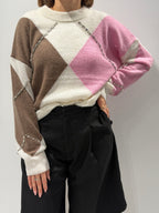 Maglia Argyle con ricami gioiello