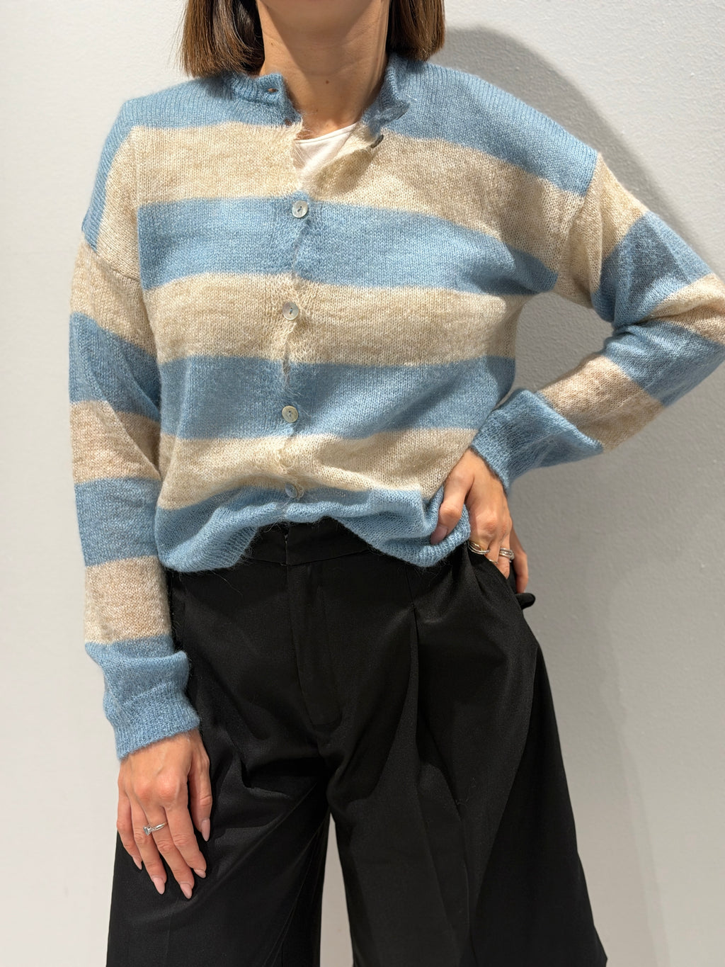 Cardigan rigato misto mohair