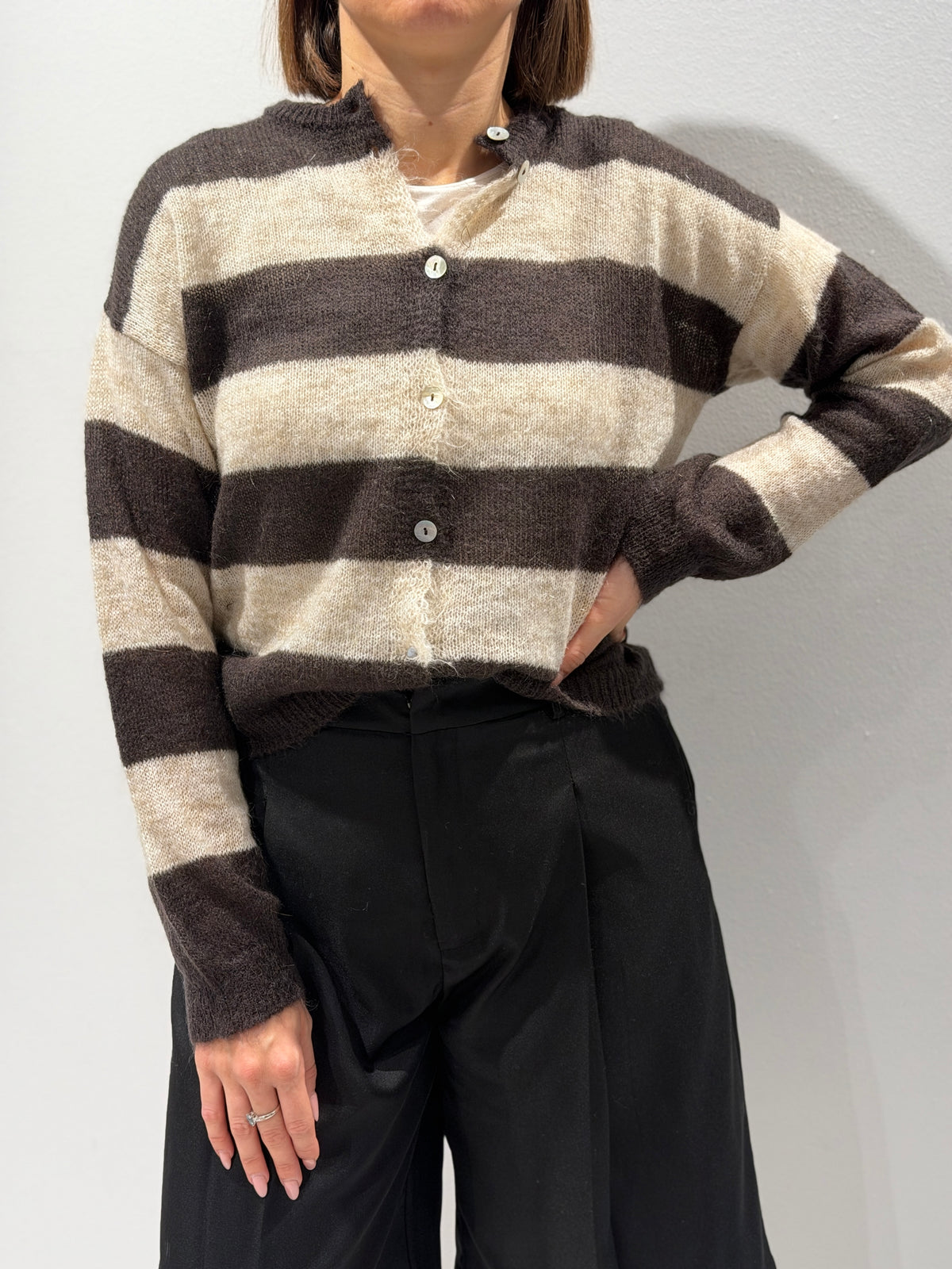 Cardigan rigato misto mohair