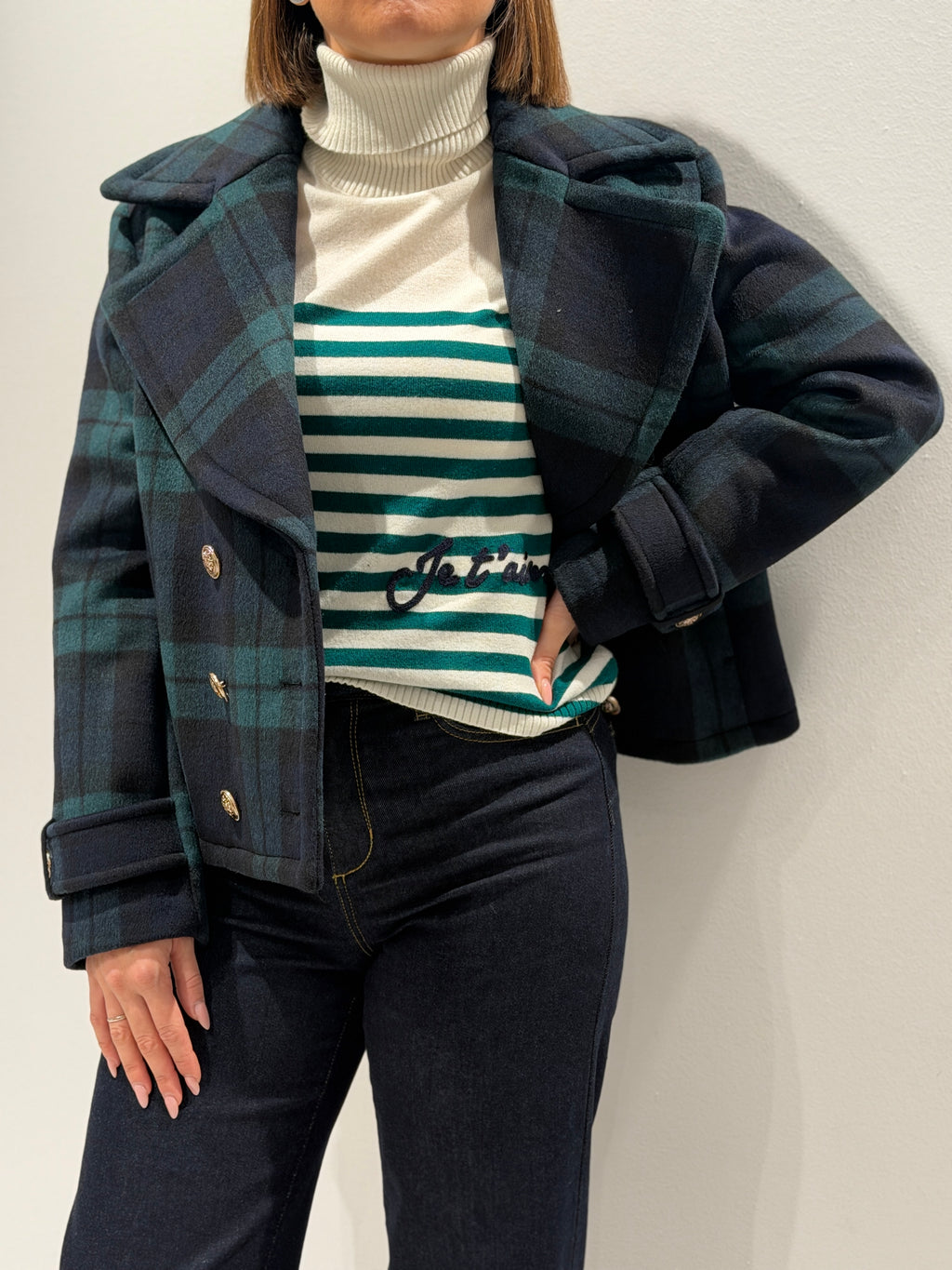 Cappotto doppiopetto corto tartan