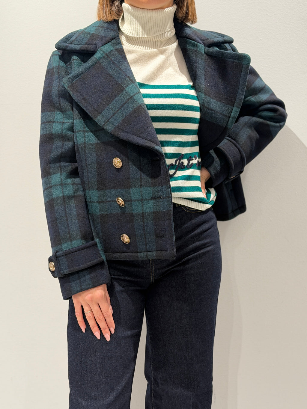 Cappotto doppiopetto corto tartan