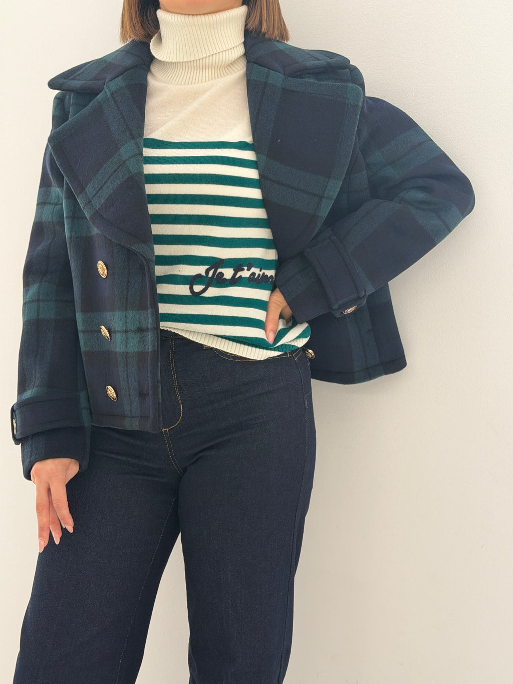 Cappotto doppiopetto corto tartan