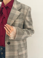 Blazer check con dettagli in pizzo